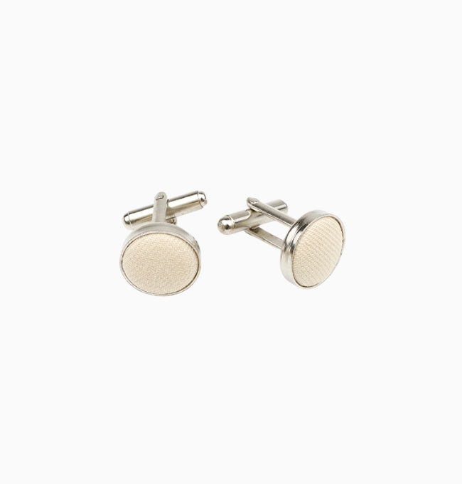 Boutons de Manchette Beige en Coton Côtelé
