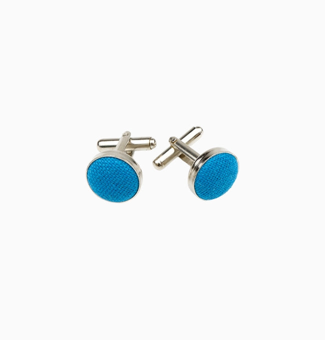 Boutons de Manchette Bleu Azur en Lin