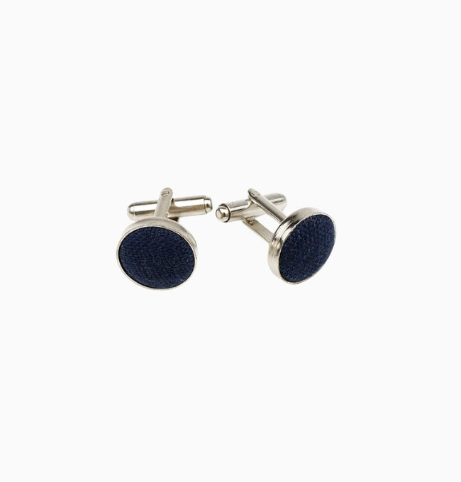 Boutons de Manchette Bleu Marine en Lin