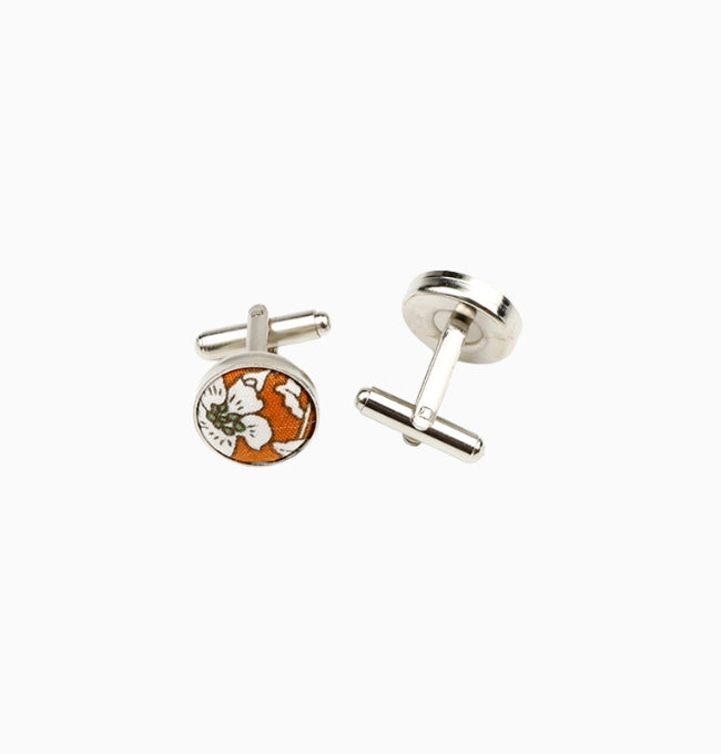 Boutons de Manchette Liberty Orange Hélianthème en Coton