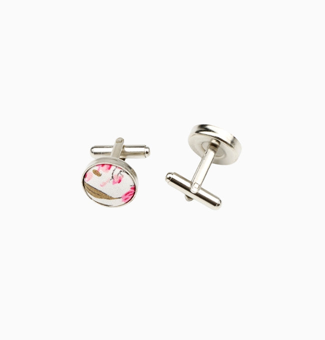 Boutons de Manchette Liberty Rose et Vert Lotus en Coton