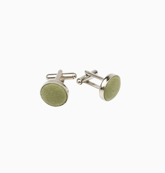 Boutons de Manchette Vert Kaki en Coton Côtelé
