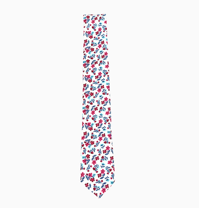 Cravate Liberty Rouge et Bleu Passiflore Homme en Coton
