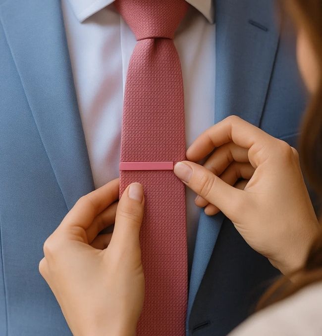 Pince à Cravate Rose en Métal