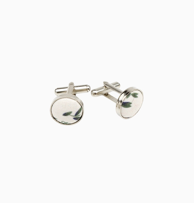 Boutons de Manchette Liberty Blanc Camélia en Coton
