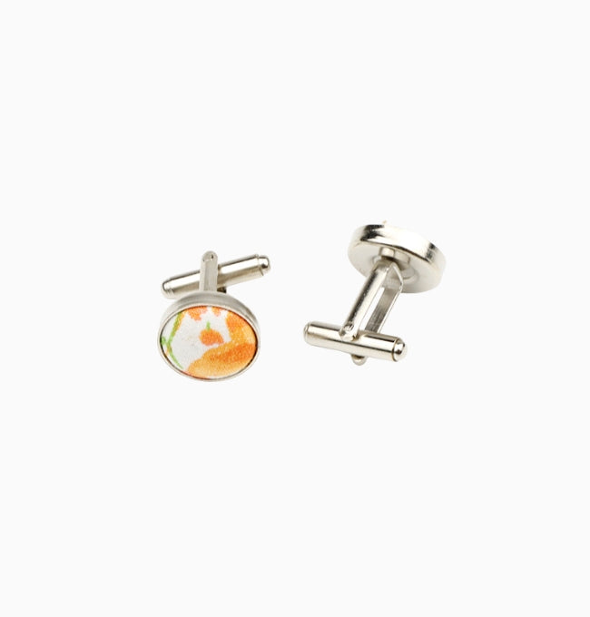 Boutons de Manchette Liberty Jaune et Orange Capucine en Coton