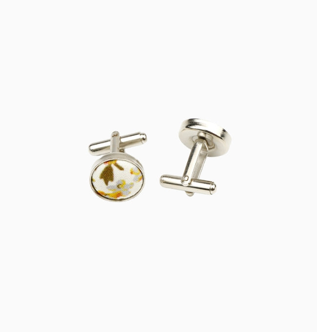 Boutons de Manchette Liberty Jaune et Vert Jonquille en Coton