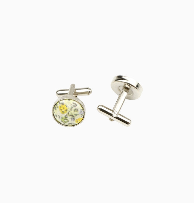 Boutons de Manchette Liberty Jaune Vert Mimosa en Coton
