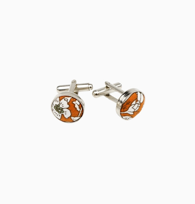 Boutons de Manchette Liberty Orange Hélianthème en Coton