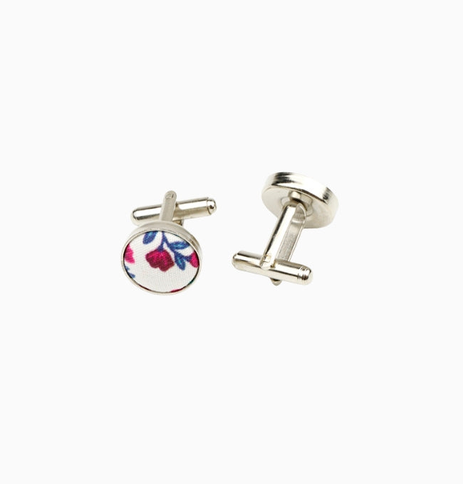 Boutons de Manchette Liberty Rouge et Bleu Passiflore en Coton