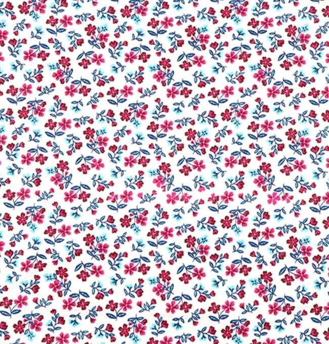 Motif Liberty Rouge et Bleu Passiflore en Coton